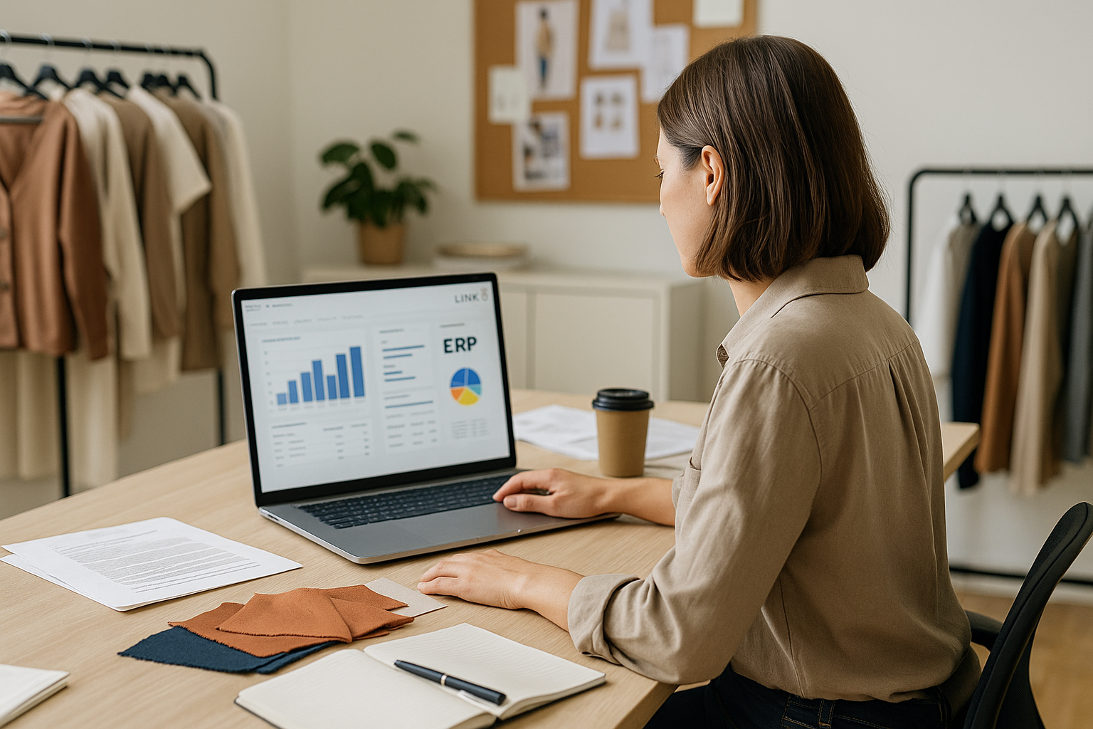 Gestora de marca de moda analisando indicadores no ERP